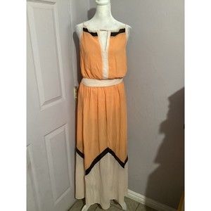 Lucy Paris Spaghetti Strap Orange Chevron Print Maxi Dress M